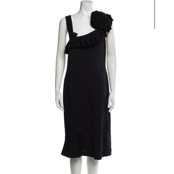 St. John Evening Navy One Shoulder Dress Embellished Flower Size 12 EUC - Picture 2 of 4